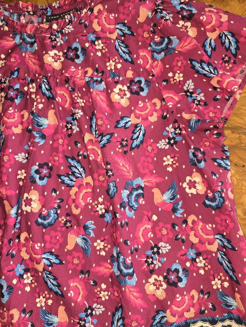 Lane Bryant Women's Plus Size 20 Purple Floral Bird Print Cotton Blouse - Picture 4 of 7